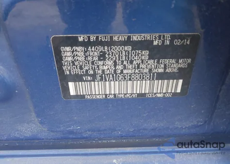 2015 Subaru Wrx Limited z USA, uszkodzony, nr VIN JF1VA1G63F8803811